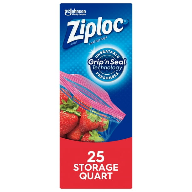 Ziploc Brand Storage Quart Bags with Grip 'n Seal Technology, 25 Count