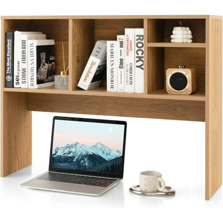 Desktop Bookshelf Countertop Storage Hutch with Shelves for Computer Desk Desk 3-Tier Display Rack Multipurpose Wood Desktop Hutch Storage Organizer for Dorm Office (Walnut 5 Shelves)