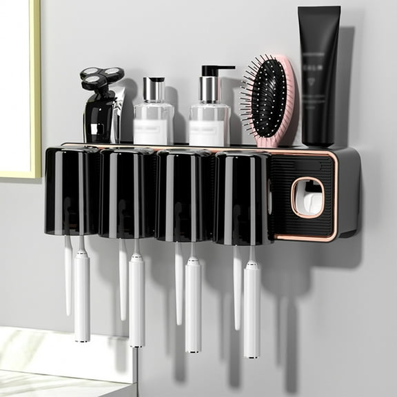 BCZHQQ Toothbrush Holders Bathroom Accessories with Toothpaste Dispenser,Toothbrush Holder Wall Mounted Bathroom Decor