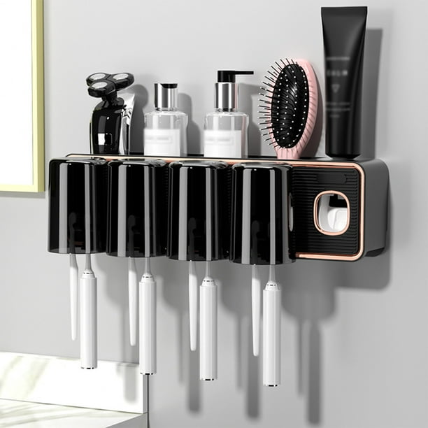 Accesorios de baño Portacepillos para baño, Portacepillos de pared con dispensador de pasta dental, Vaso y Bandeja para cepillos de dientes y pasta dental.