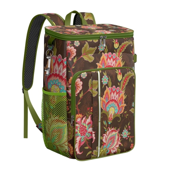 Retro Geometric Insulated Backpack Cooler - 20L High-Capacity Food & Drink Cooler Bag, Long-Lasting Insulation, Multiple Pockets, Durable Oxford Exterior, Exotic Chic Look