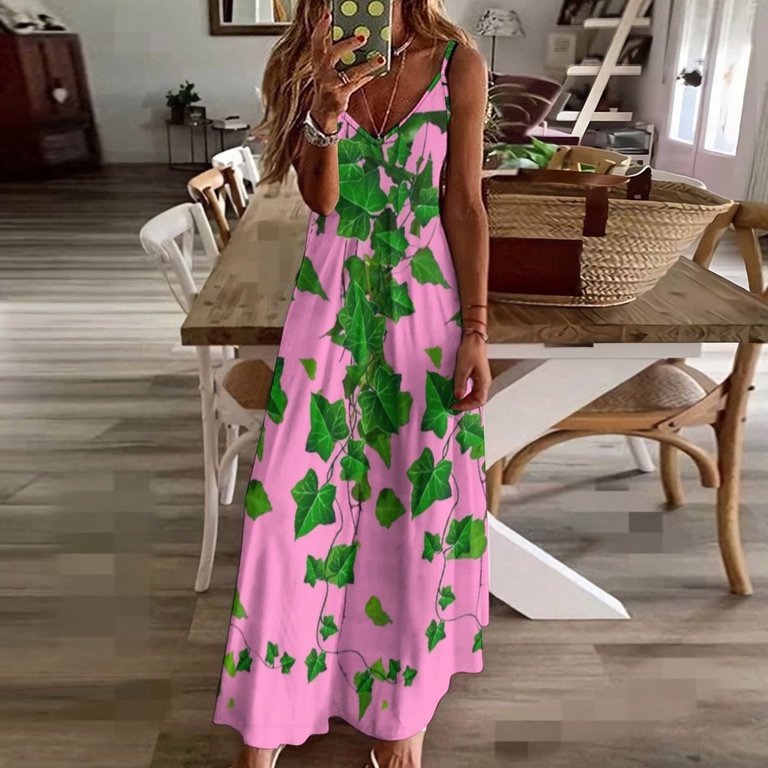 GREEN IVY HANGING LEAVES VINES ART Sleeveless Dress Women dresses summer prom  dress - Walmart.com