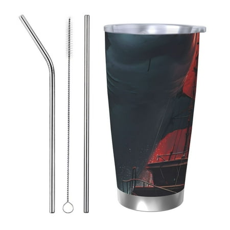 

Qekee Red Moon Shark Sailboat Print 20OZ Car Cup Stainless Steel Vacuum Insulated Tumbler Tumbler Cup With Lid And Straw Travel Coffee Mug-Straw Three-piece Set
