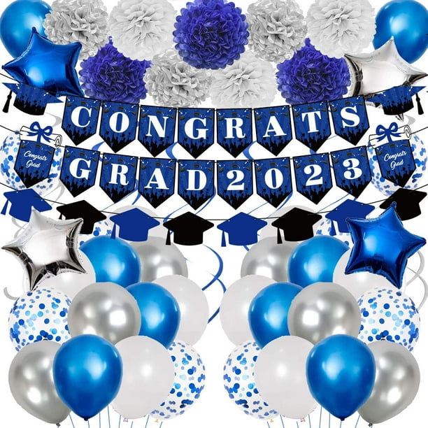 Blue Graduation Party Decorations, 2023 Congrates Grad Banner Blue