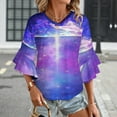 thumbnail image 3 of Earth Galaxy Space Women's V-Neck Blouse With 3/4 Ruffled Bell Sleeves Casual Top Ladies Blouses, 3 of 7