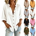 thumbnail image 2 of Oksale Plus Size Cotton Shirts for Women Cozy Casual Button Down Blouses Loose Fit Roll Up Long Sleeve Summer Tops Open Front Beach Clothing Black S, 2 of 10