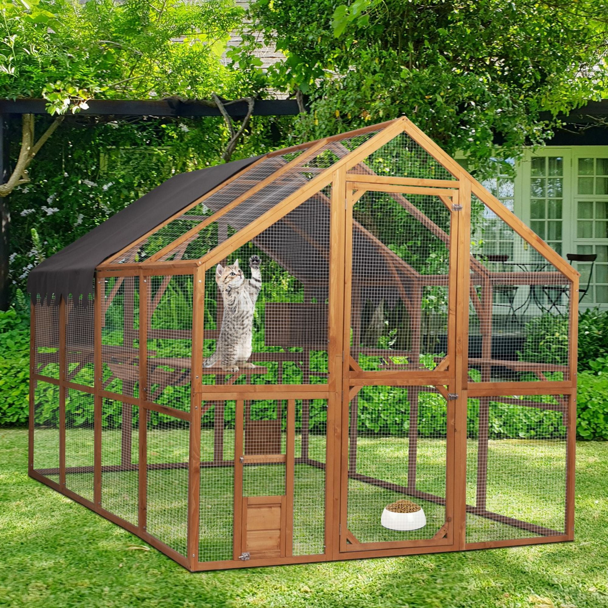 Pefilos 110" Large Outdoor Cat Cage, Weatherproof Cat Run Enclosure, Wood Cat Houses Catio Kitten Condo Backyard Shelter, Orange Pefilos 110" Large Outdoor Cat Cage, Weatherproof Cat Run Enclosure, Wood Cat Houses Catio Kitten Condo Backyard Shelter, Orange