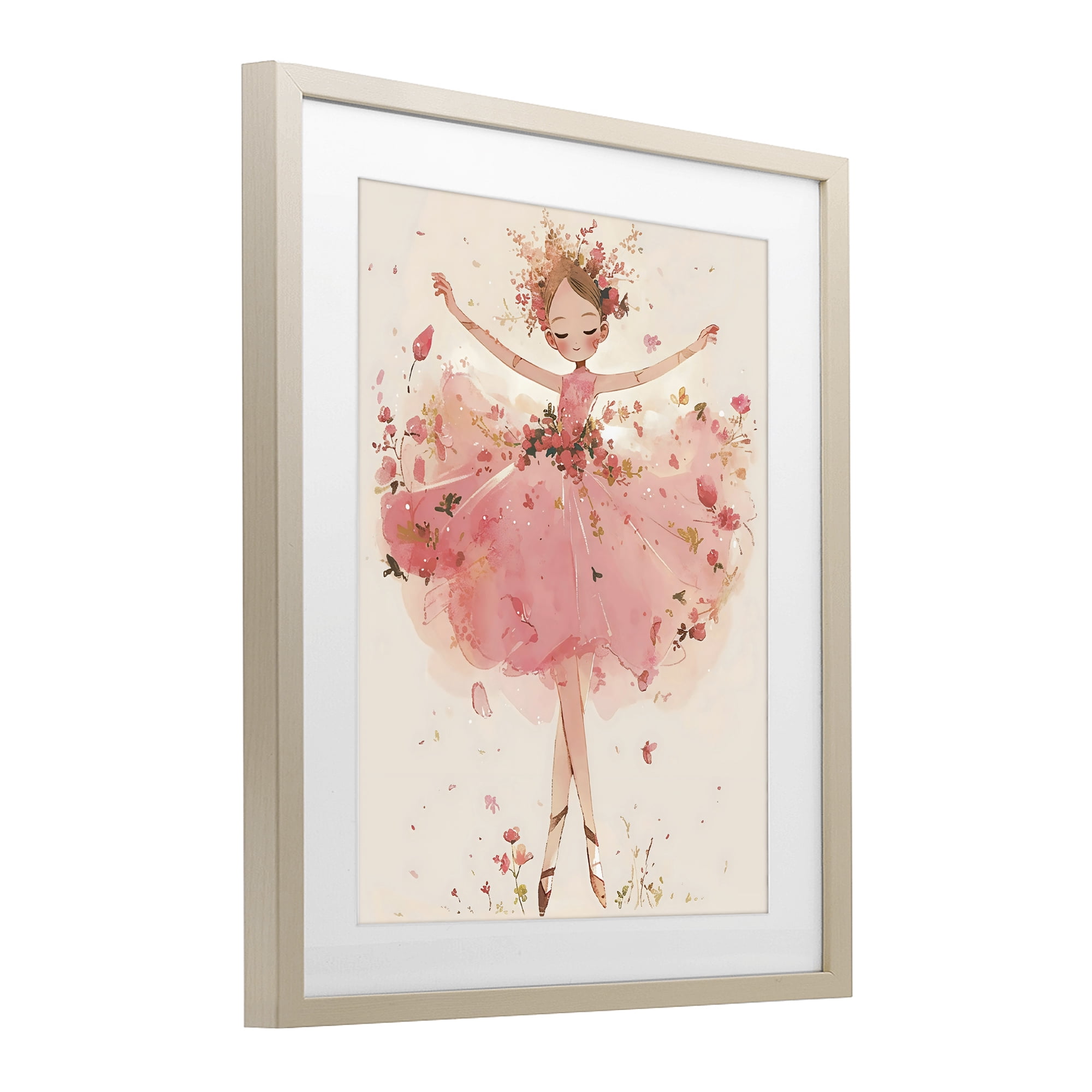 Stupell Industries Pink Floral Dress Ballerina Birch Framed Print Under Glass, design by Creative Studio