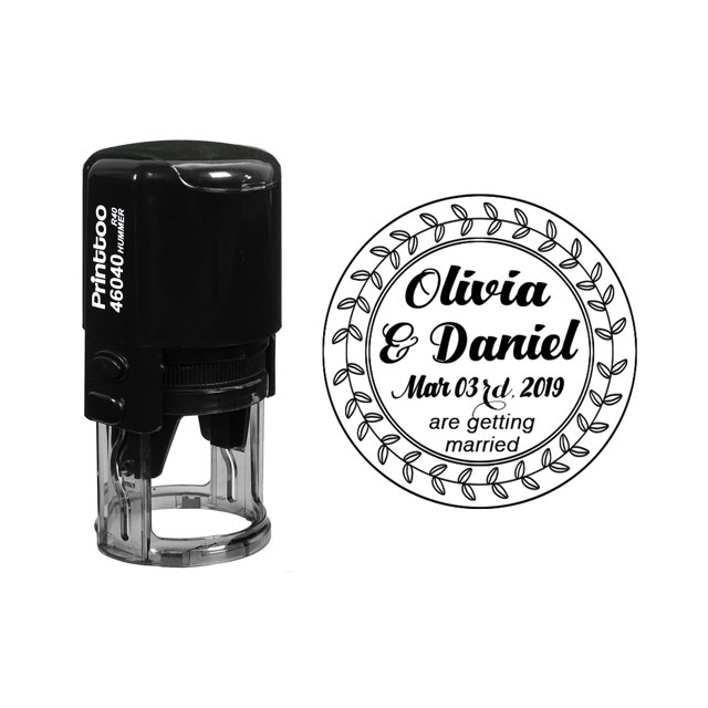 Printtoo Custom Round Leaf Wreath Wedding Invitation Personalized Self Inking Rubber Stamp Gift Idea-Black
