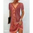 thumbnail image 2 of Women's New Ethnic Style Printed Casual V-Neck Short-Sleeved Dress, 2 of 2