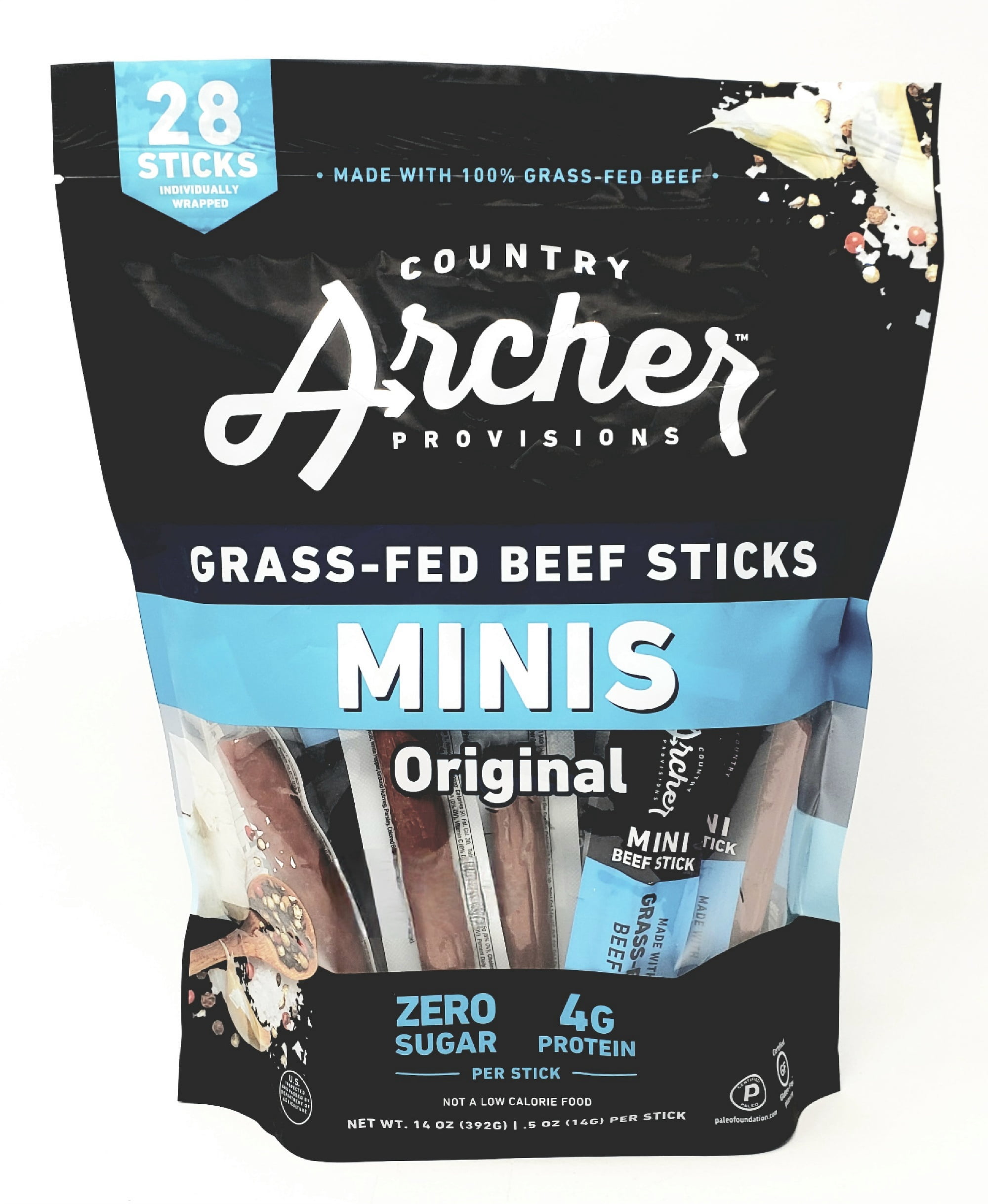 Country Archer 100% Grass-Fed Beef Sticks Minis Original 56 Individually Wrapped Sticks