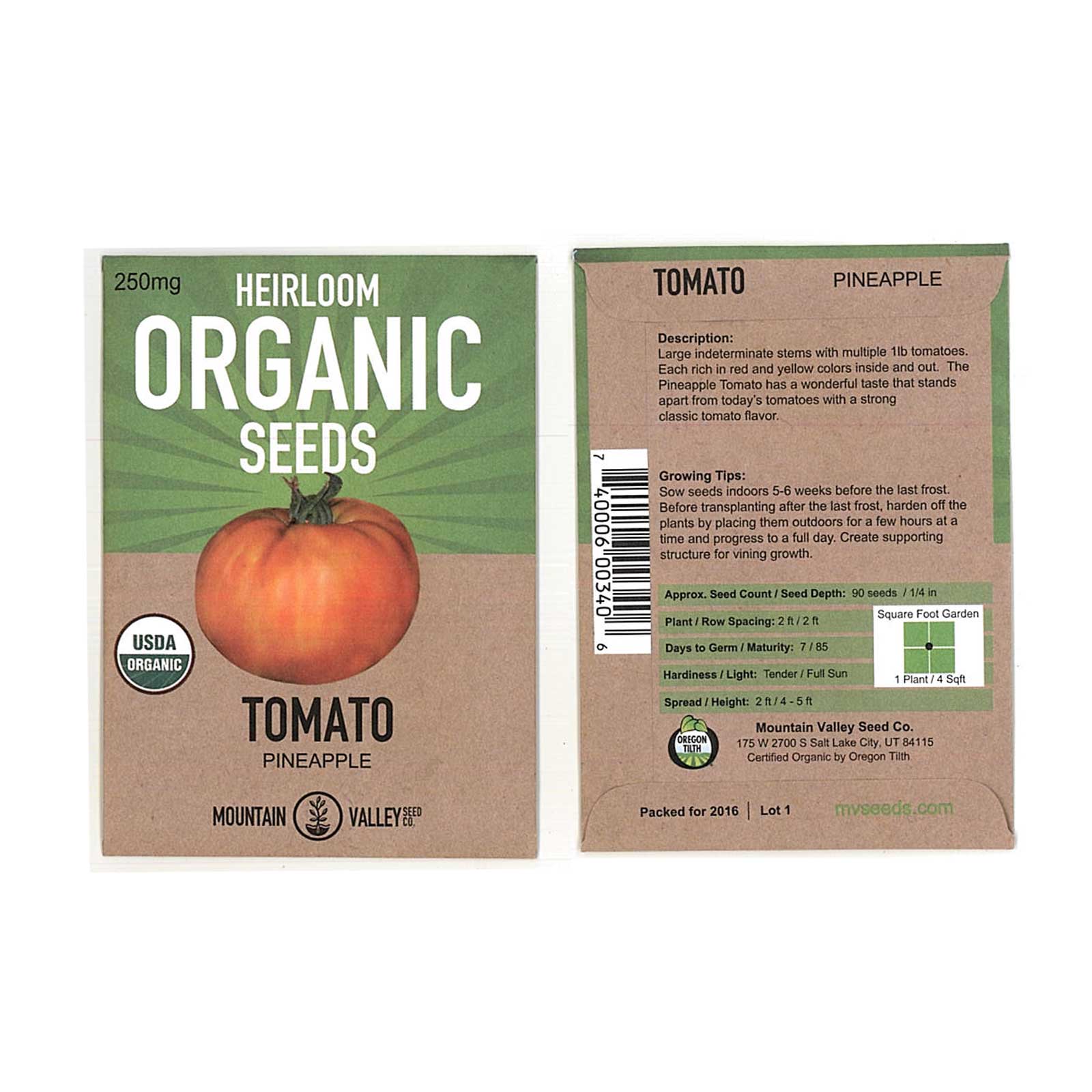 Tomato Garden Seeds Pineapple 250 mg Packet NonGMO, Organic