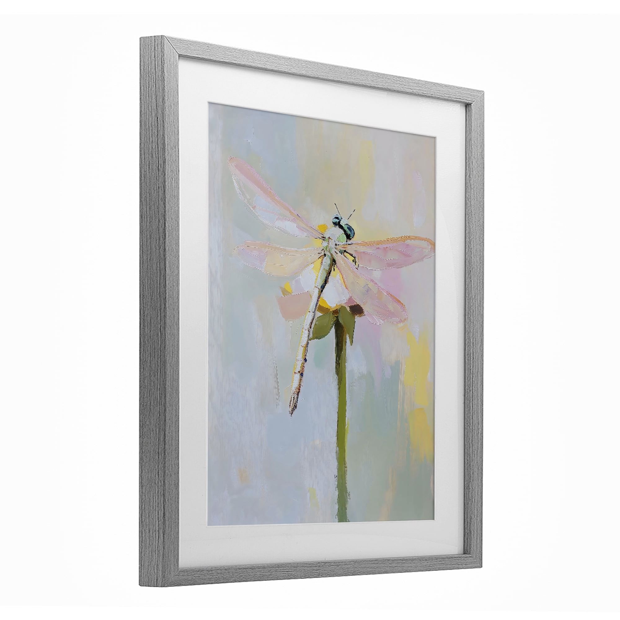 Stupell Industries Pastel Dragonfly Landing Gray Framed Print Under Glass, design by The Prints Vibe