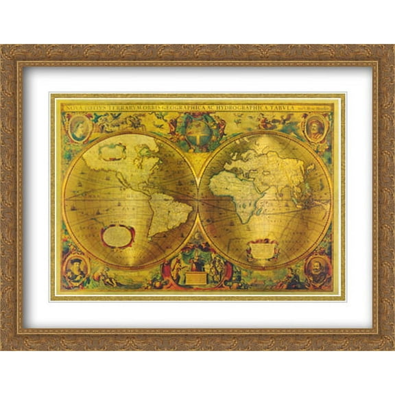 Map of the World-Silver 2x Matted 32x24 Large Gold Ornate Framed Art Print