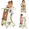 thumbnail image 1 of Taburete de Cocina 4 en 1, Torre de Aprendizaje Montessori con 2 Niveles de Ajuste de Altura, Cinturones De Seguridad Ajustable, Placa Giratoria de 240 °, Ruedas de 360 Grados, 80*51*42cm (Gris), 1 of 9