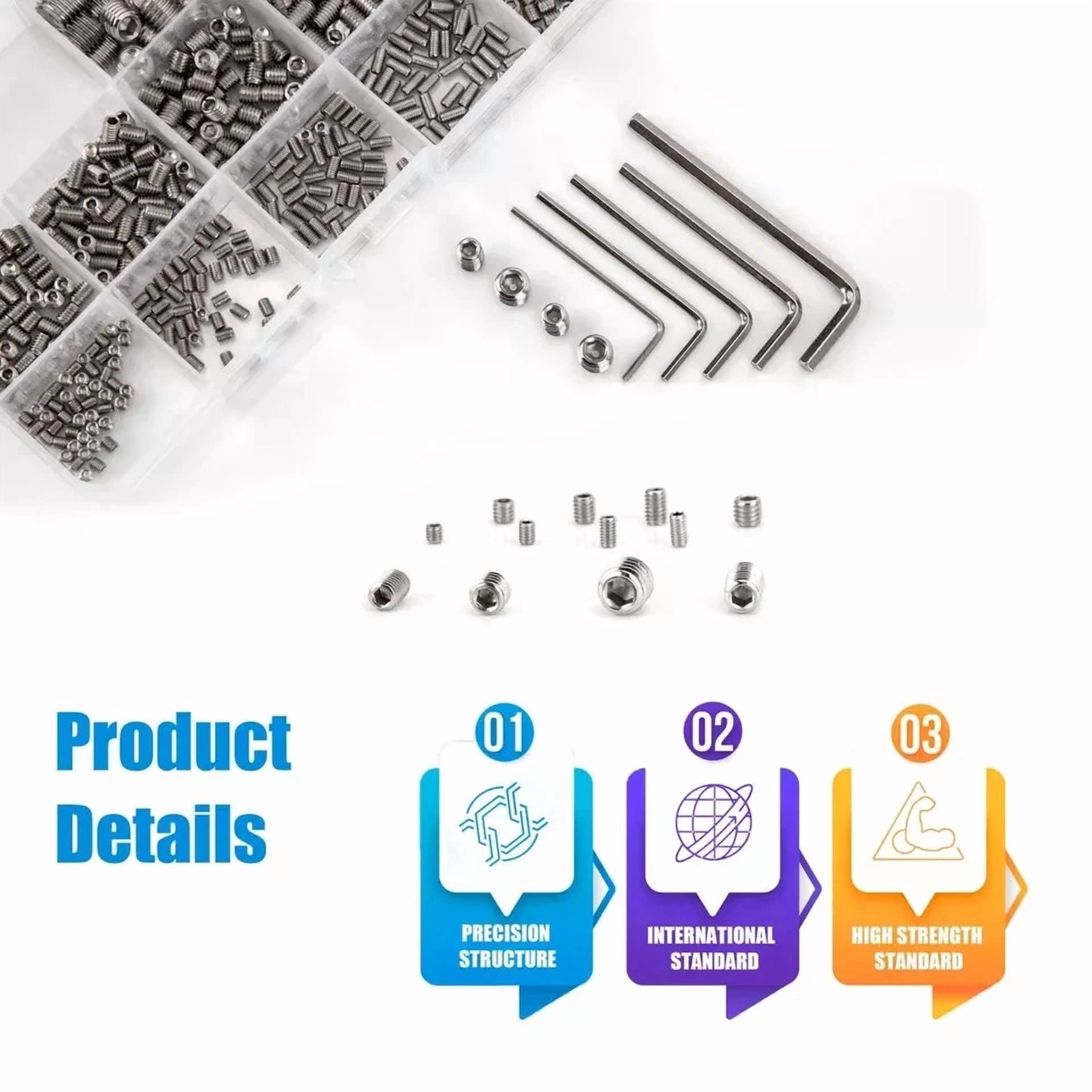 CIRCLE- 595Pcs Set Screws Assortment Kit, Allen Head Grub Screws, M3 M4 M5 M6 Metric Hex