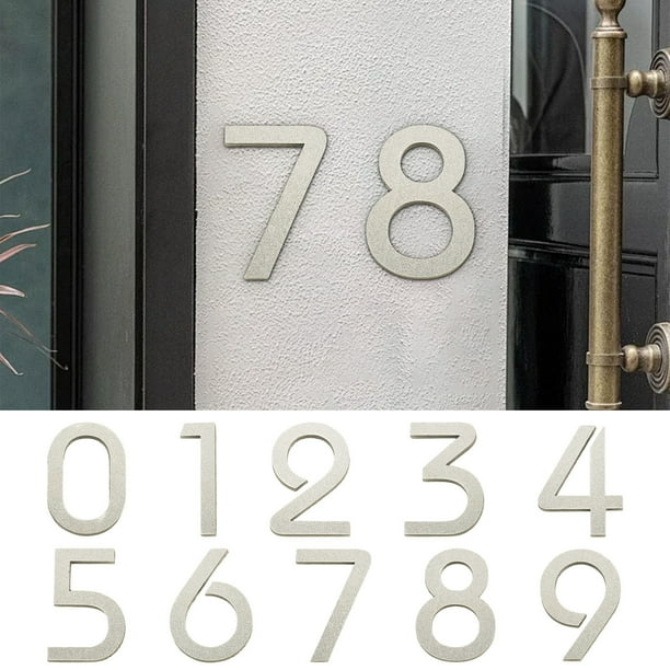 Placas de números acrílicas autoadhesivas plateadas de 10 cm | Decoración moderna pulida y duradera con estilo grabado 3D | Señales para paredes de casa u oficina personalizables y con estilo