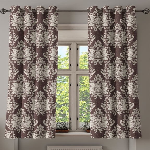 Ambesonne Damask Grommet Curtain, Victorian Blooming Foliage, 50" x 54", Brown and Beige