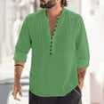 thumbnail image 2 of qolati Mens Cotton Linen Shirts Vintage Long Sleeve Casual Button-Down Ruched Front Blouse Classic Fit V Neck Beach Tops, 2 of 6