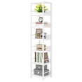 thumbnail image 3 of Fnova 75" 6-Tier Corner Bookshelf, Tall Narrow Rustic Wood Open Storage Rack, Square Bookcase Display Stand for Small Spaces in Living Room, Bathroom, 3 of 17