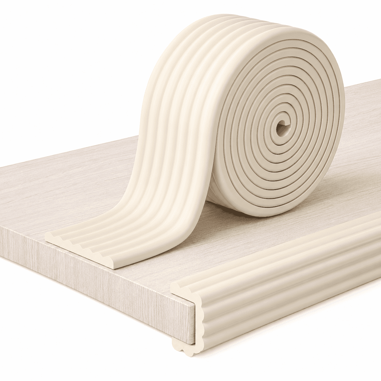 Edge Protector Strip, 16.5 ft W-Shaped Foam Corner Protector for Baby Proofing, Self-Adhesive Furniture Edge Guard, Table Fireplace Bumper Pad, Cream White