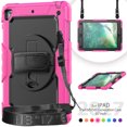 thumbnail image 2 of Case for iPad 6th / 5th Gen (2018 2017) / iPad Air 2 / iPad Pro 9.7 inch with Screen Protector, 360 Degree Rotating Kickstand Hand Strap Shockproof Cover with Shoulder Strap, Rose, 2 of 7