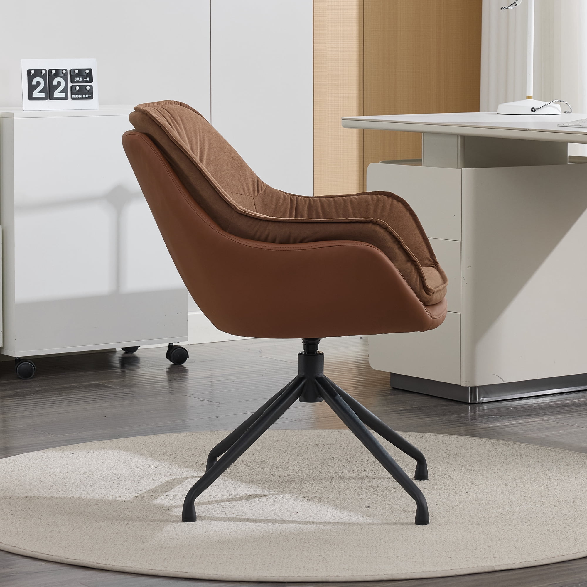 Noble House Home Office Chair,Faux Leather Armchair,Brown
