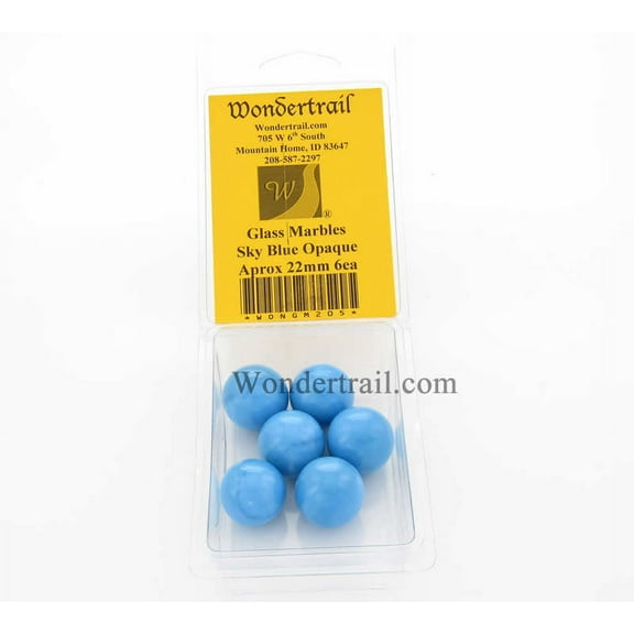 Sky Blue Opaque 22mm Glass Marbles Pack of 6 Wondertrail