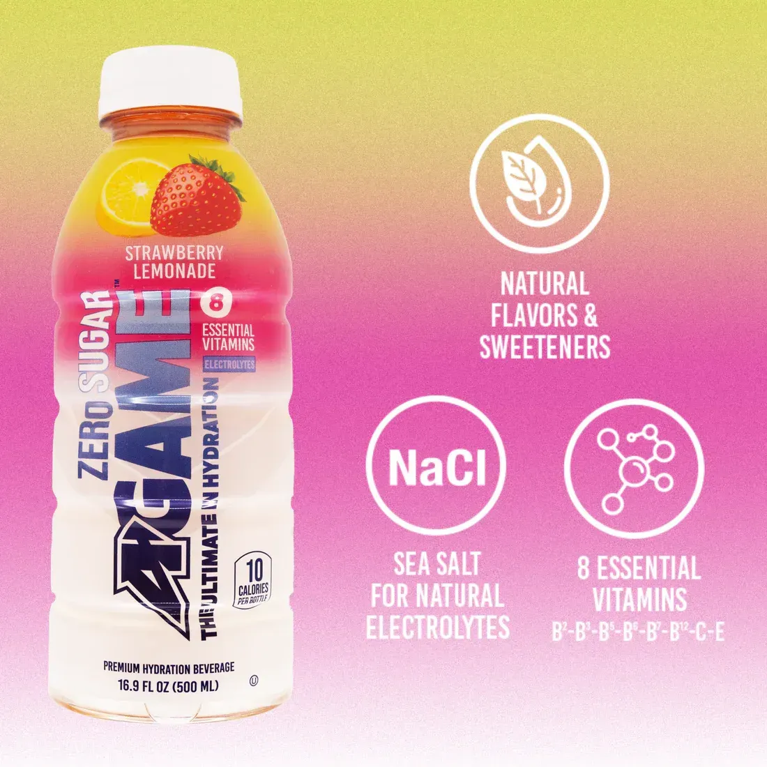 A-GAME Beverages Strawberry Lemonade Zero Sugar 16.9oz- 12 pack case