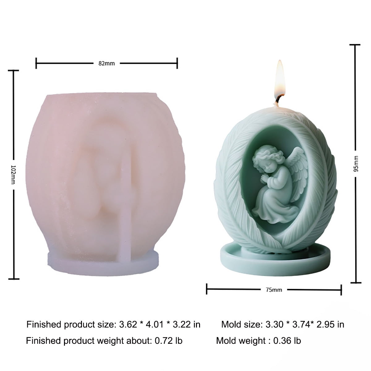 2PCS Feather Angel Silicone Candle Molds Epoxy Resin Wax Mold Silicone Egg Shaped Angel Mold for Candle Craft Making Festival Gift Decoration Angel Pendant Ornament