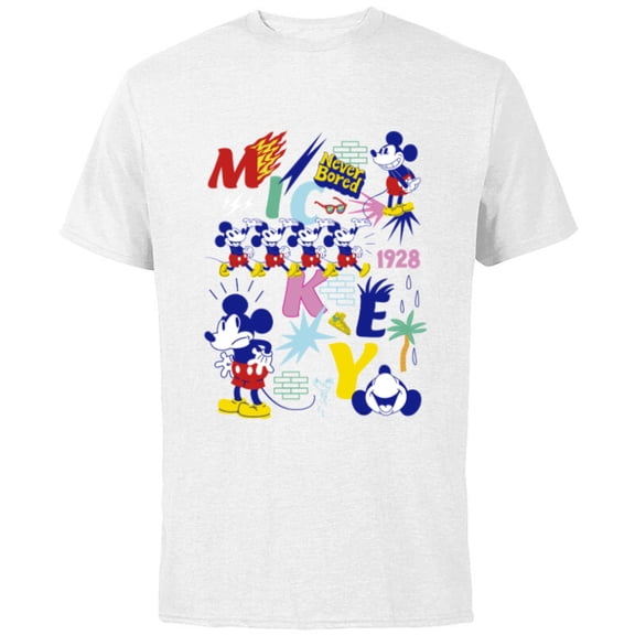Disney Mickey Mouse Vintage Never Bored - Short Sleeve Cotton T-Shirt for Adults - Customized-White