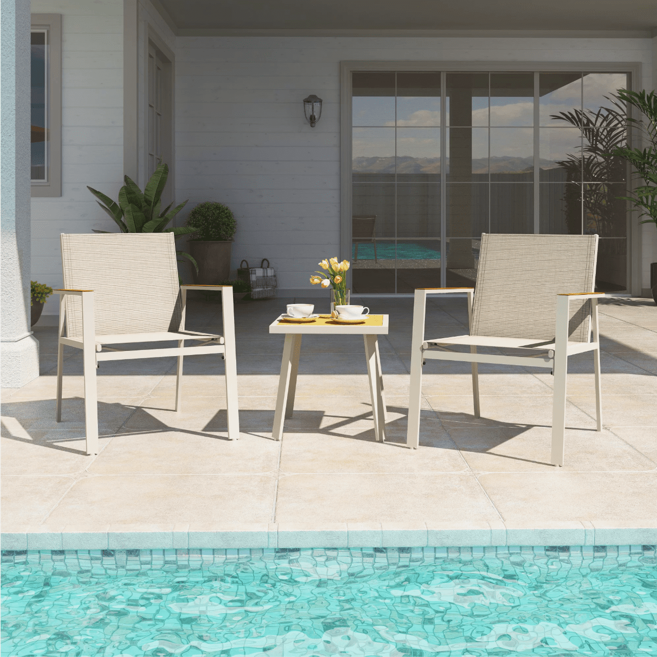 LAUSAINT HOME 3 Pieces Patio Bistro Set, Textilene Outdoor Bistro Set