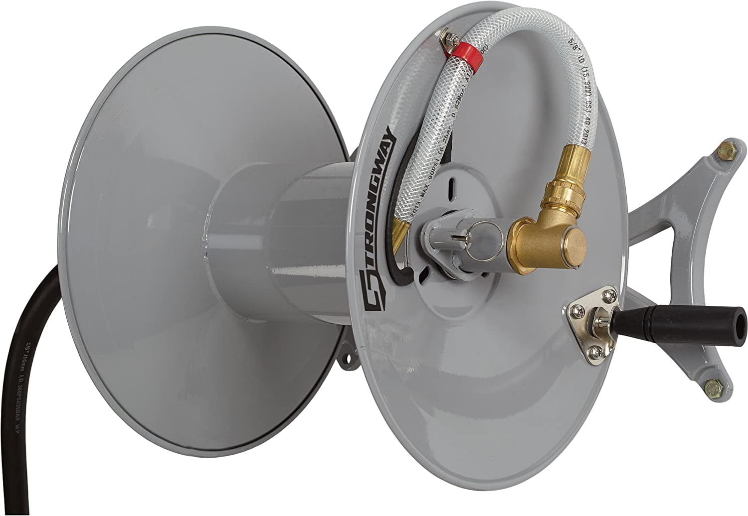 Strongway Wall-Mount Hose Reel with 6ft. Lead-In Hose, Holds 5/8in