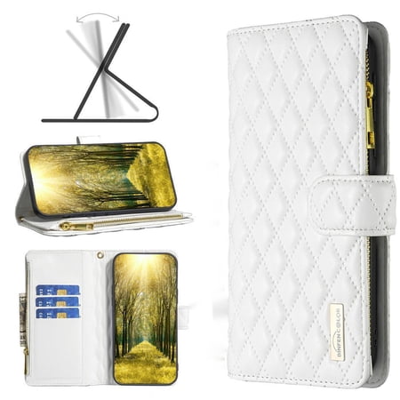 K-Lion for iPhone 12 Mini Wallet Case for Women Girls,Luxury Elegant Zipper Pu Leather Card Slots Holder Shockproof Case Kickstand Full Phone Cover for iPhone 12 Mini,White