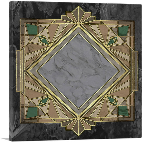 ARTCANVAS Art Deco Yellow Green Design on Black Canvas Art Print - Size: 18" x 18" (0.75" Deep)