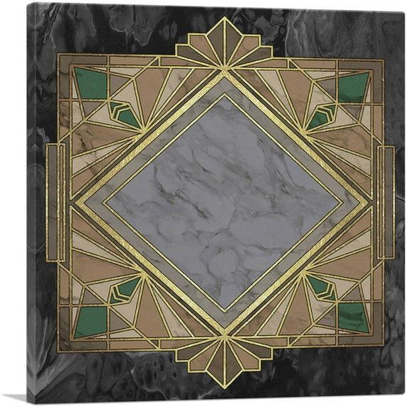 ARTCANVAS Art Deco Yellow Green Design on Black Canvas Art Print - Size: 18" x 18" (1.50" Deep)