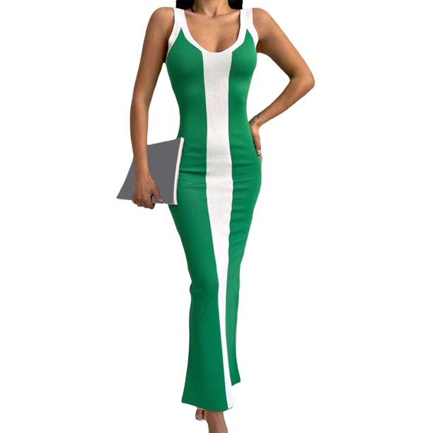 Txlixc Vestido largo de punto femenino bodycon, vestido midi de cuello V sin mangas Txlixc moda