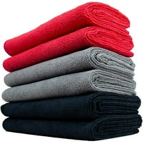 The Rag Company - Car Wash Towel - Professional Microfiber Drying Towels, Lint-Free - 16 x 27 in, 320gsm, Red/Grey/Black, 6-Pack