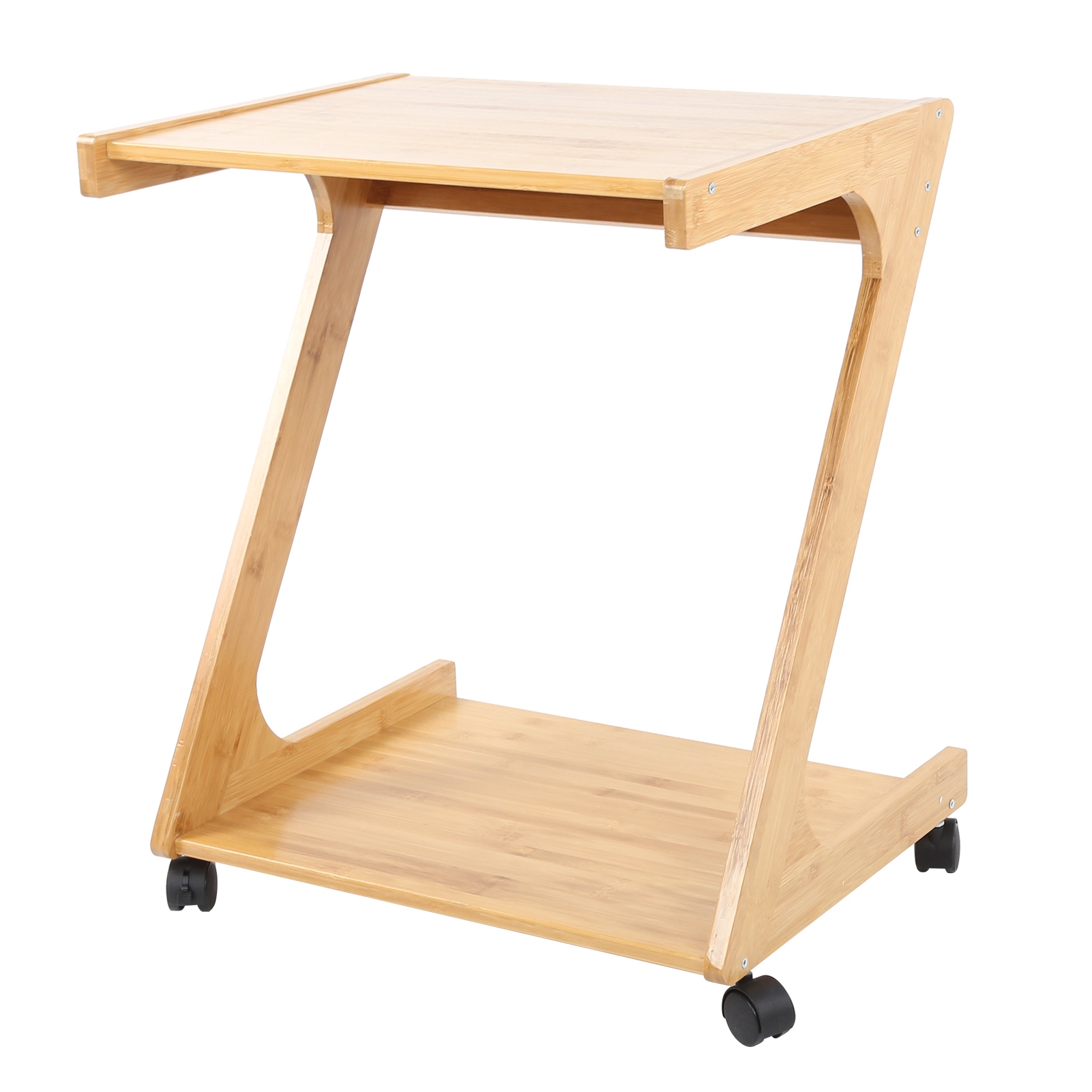 LYUMO Z‑Shaped Rolling Sofa Side Table Natural Bamboo Laptop Desk End Table with Wheels