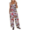 thumbnail image 5 of QATAINLAV Women's Cute Mushroom Print Hippie Rompers Casual Loose Wide Leg One Piece Pants Sleeveless Linen Jumpsuits with Pockets Lightening Sale Purple XL, 5 of 8