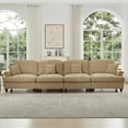 thumbnail image 6 of Newest Elegant Large 4 Seater Sofa Couch,Flared Arms,Removable Ruffles Pleats Skirts,Spindle Legs, Comfy Chenille Four-Seat Sofa for Living Room, Light Coffee, 6 of 20