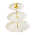thumbnail image 1 of Un soporte para cupcakes de tres niveles con forma de flor de loto. Perfecto para fiestas y restaurantes. Beige con oso dorado, 1 of 9