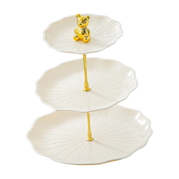 lingqin un Présentoir à Cupcakes à Trois Niveaux en Forme de Lotus. Parfait pour les Fêtes et les restaurants. Beige avec Ours Doré