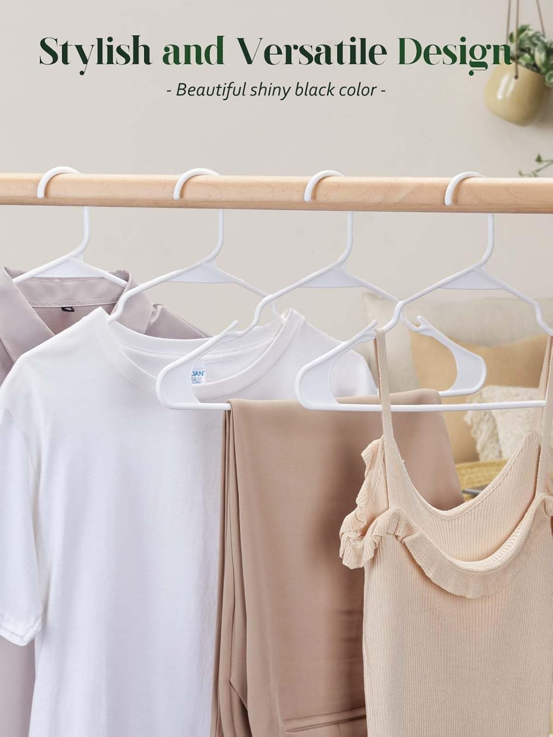 ACSTEP Clothes Hanger 100 Pack,Durable and Strong Plastic Hangers with Shoulder Grooves, Non-Slip Space Saving Closet Organizers(White）