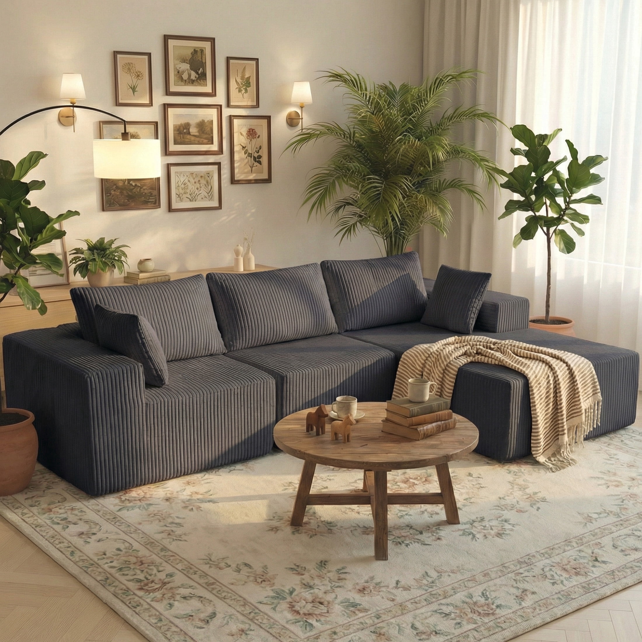 edx 108" Convertible Sectional Couches Comfy Fluffy 4 Seat Memory Foam Sectional Sofa Upholstered Couches for Living Room Bedroom,No Assembly Required,(Right Facing Chaise)Dark Grey