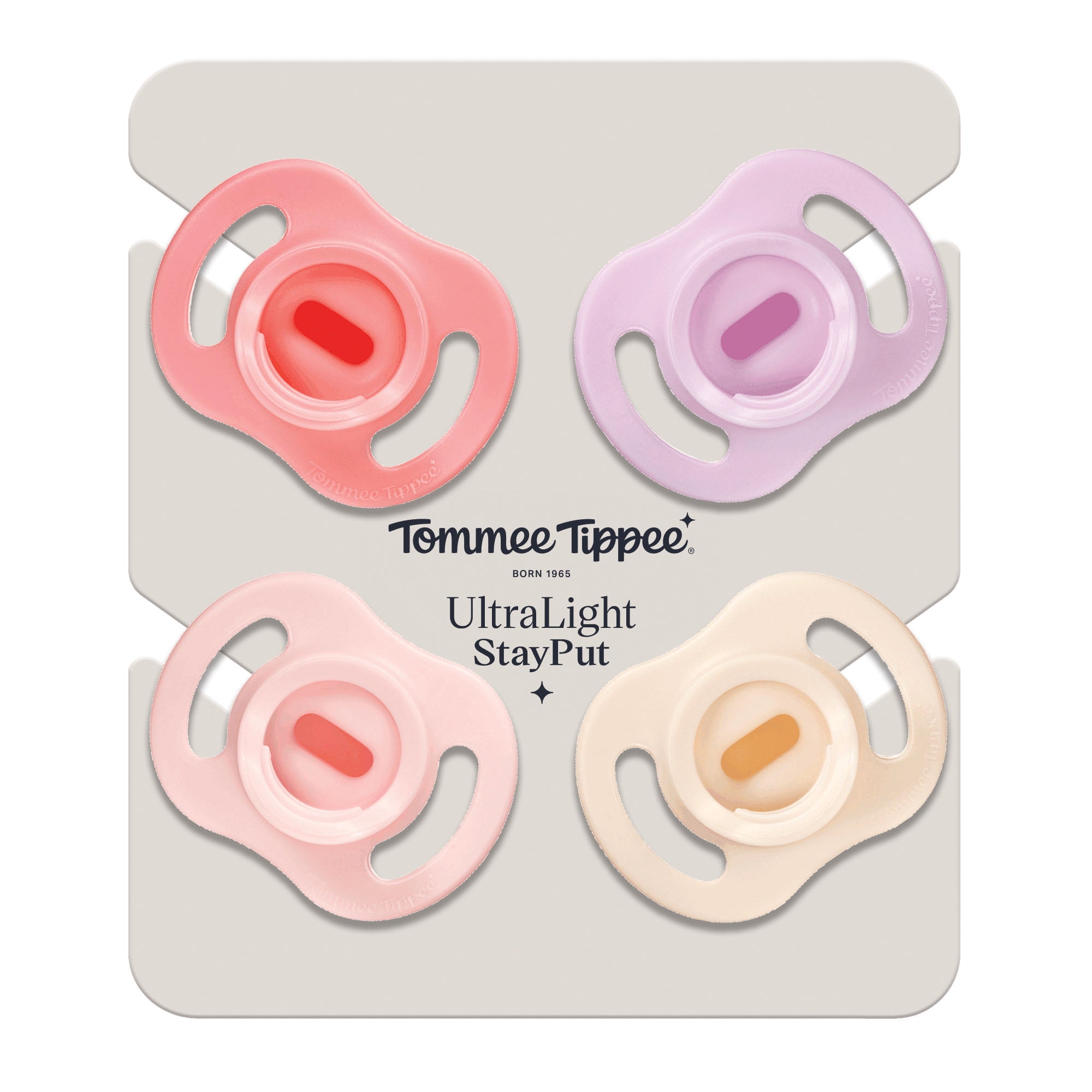 Tommee Tippee Ultra-light Stayput Pacifier, 0-6 Months, 4 Count, One-Piece Silicone Design