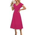thumbnail image 7 of Hot Pink Short Sleeve for Women Summer Fall Boat Neck Lace Spandex Long Midi Knee Length Long Plain Dresses Ladies 2025 Clothing Y2K S, 7 of 7