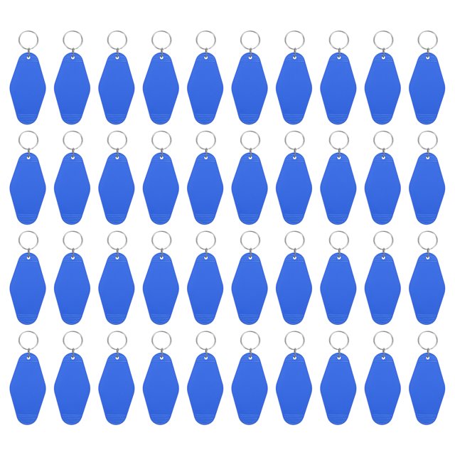 Uxcell 40Pcs Llaveros de Hotel en Blanco, Llaveros de Motel de Plástico Vintage en Forma de Rombo, Etiquetas de Llave de Hotel, Anillos de Llave, Azul Profundo