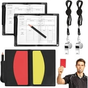 Referee Cards Set - 4 Red and Yellow Cards, Coach Whistle with Wallet, Score Sheets, Pencil