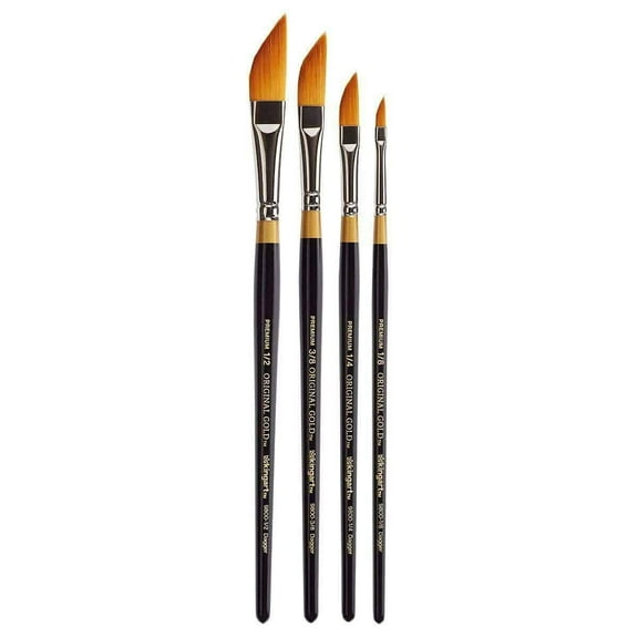 Kingart Original Gold, 9800 Dagger Series, Premium Golden Taklon Multimedia Artist Brushes, Set of 4, For all ages